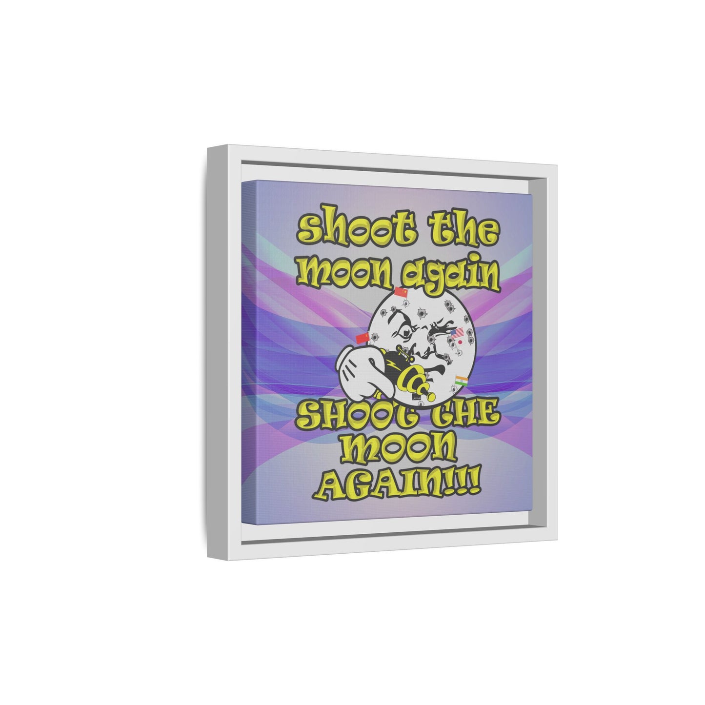 shoot the moon again - framed canvas art (light blue-pink wave)