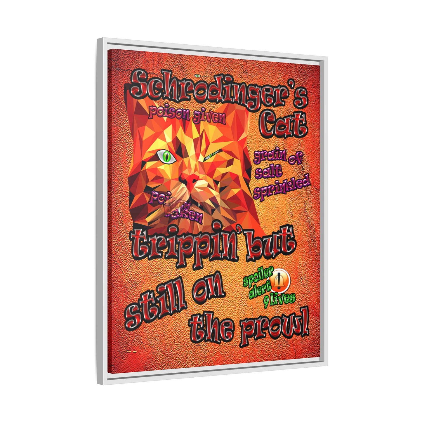 schrodinger's cat - framed canvas art (burnt orange)