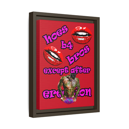 hoes b4 bros - framed canvas art (dark red)
