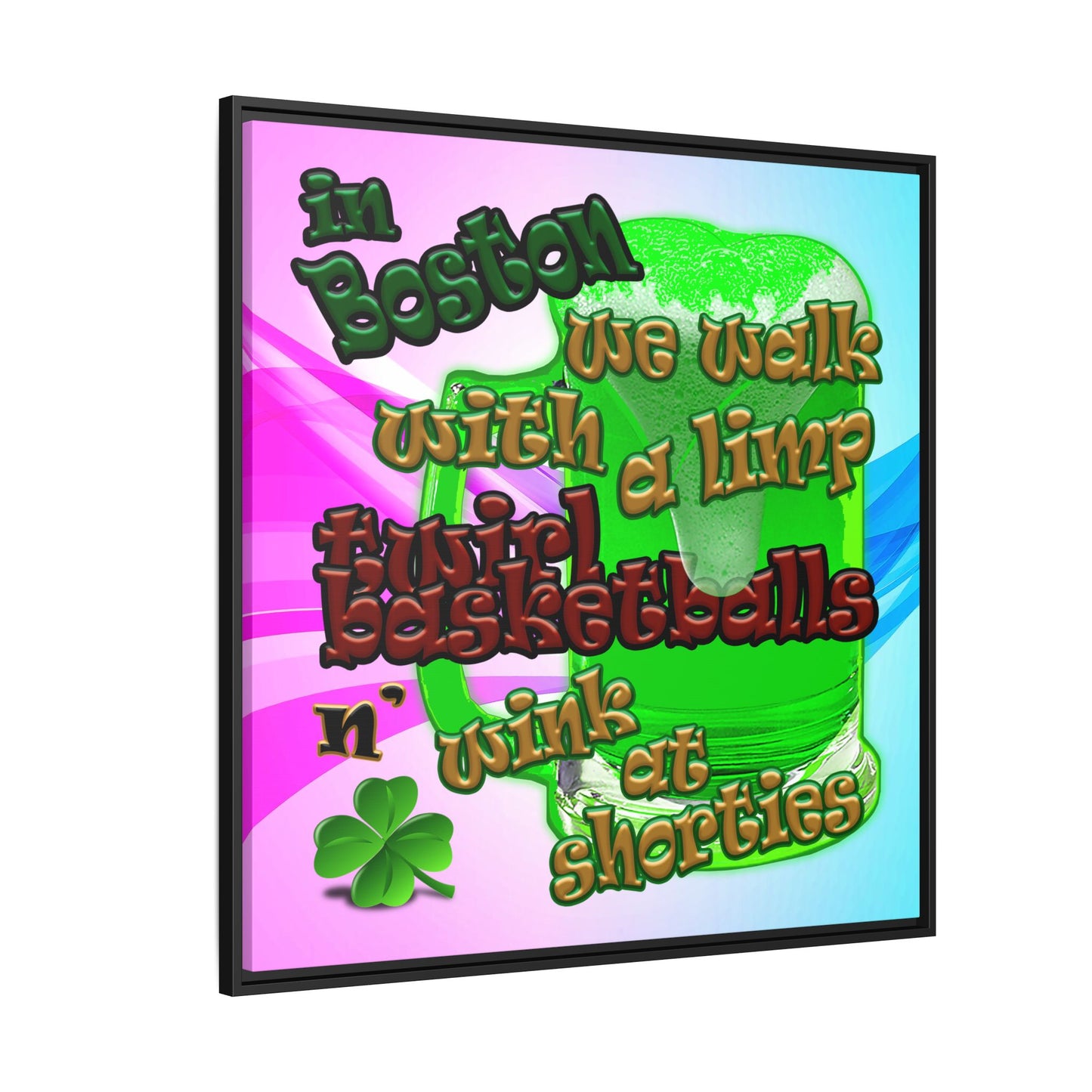 celtics logo - framed canvas art (light blue-pink wave)
