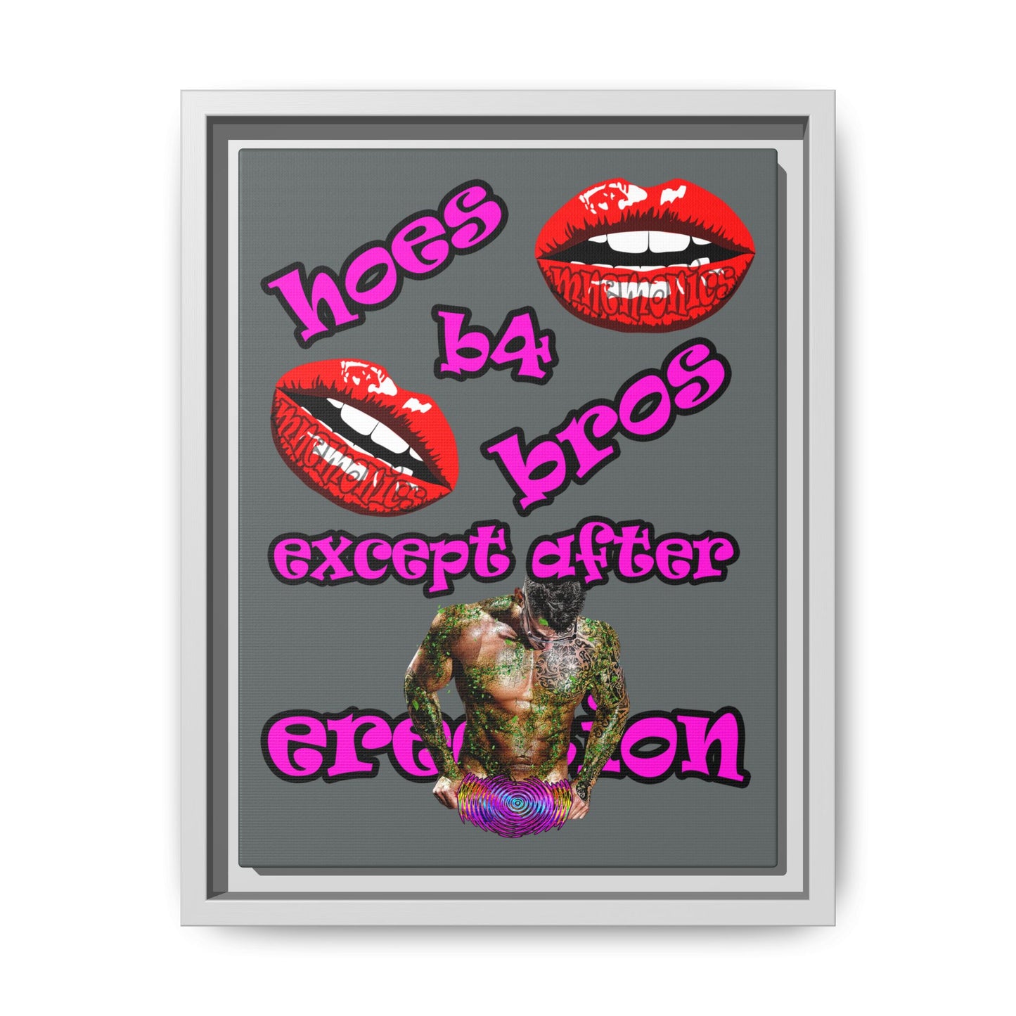 hoes b4 bros - framed canvas art (dark grey)