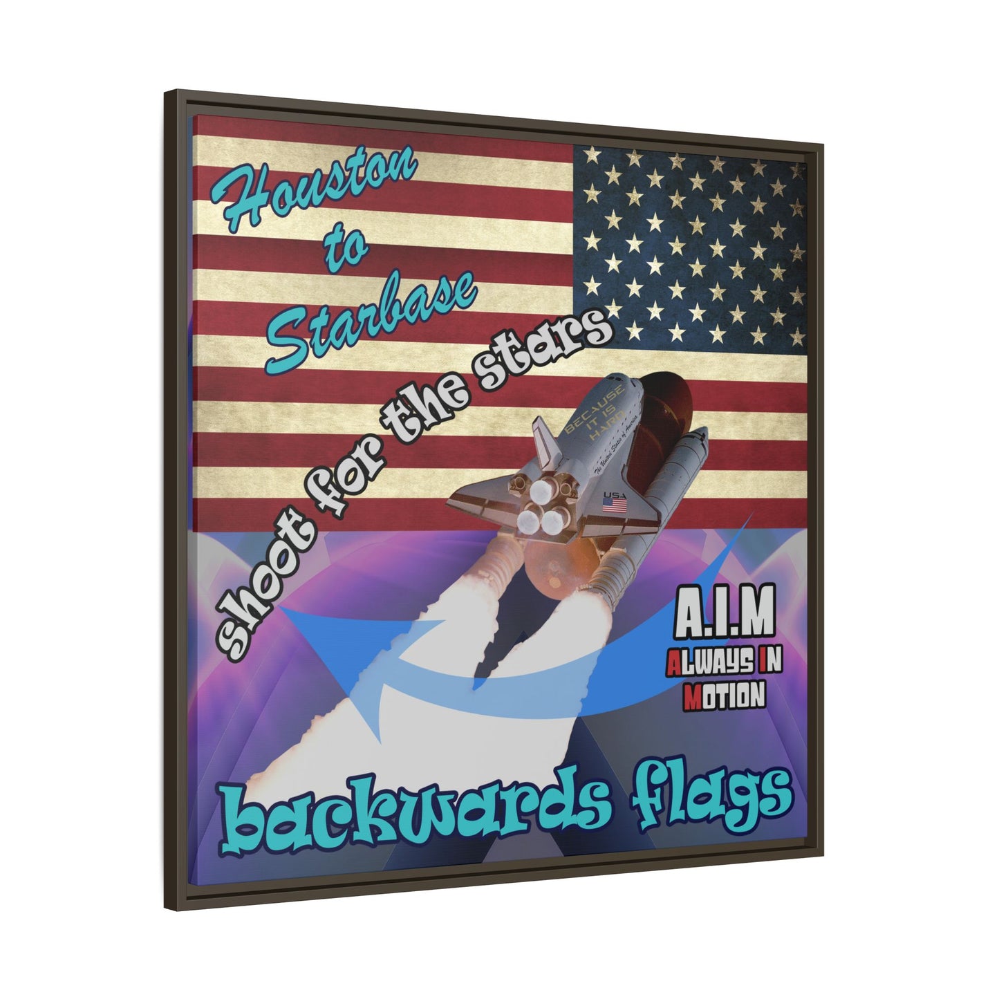 shoot for the stars - framed canvas art (grey-pink wave)