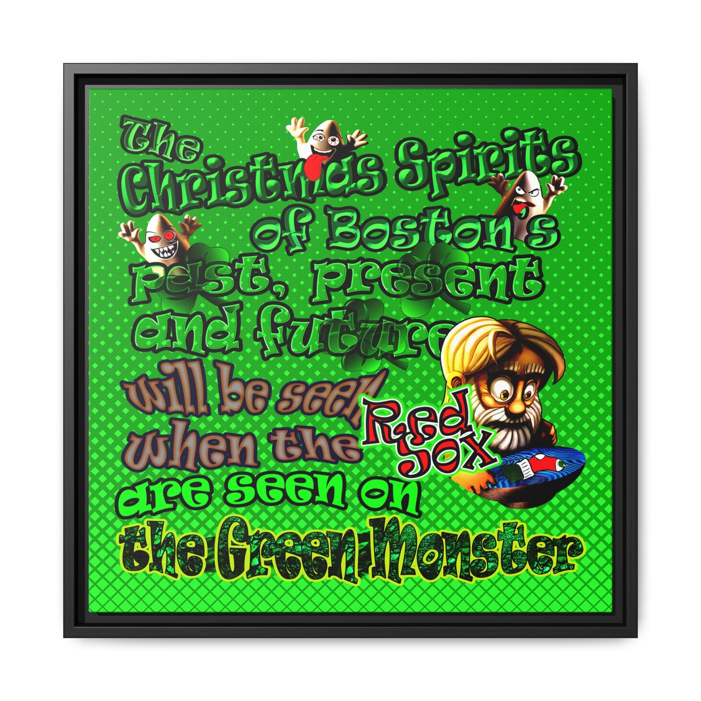christmas spirits of boston - framed canvas art (logo green)
