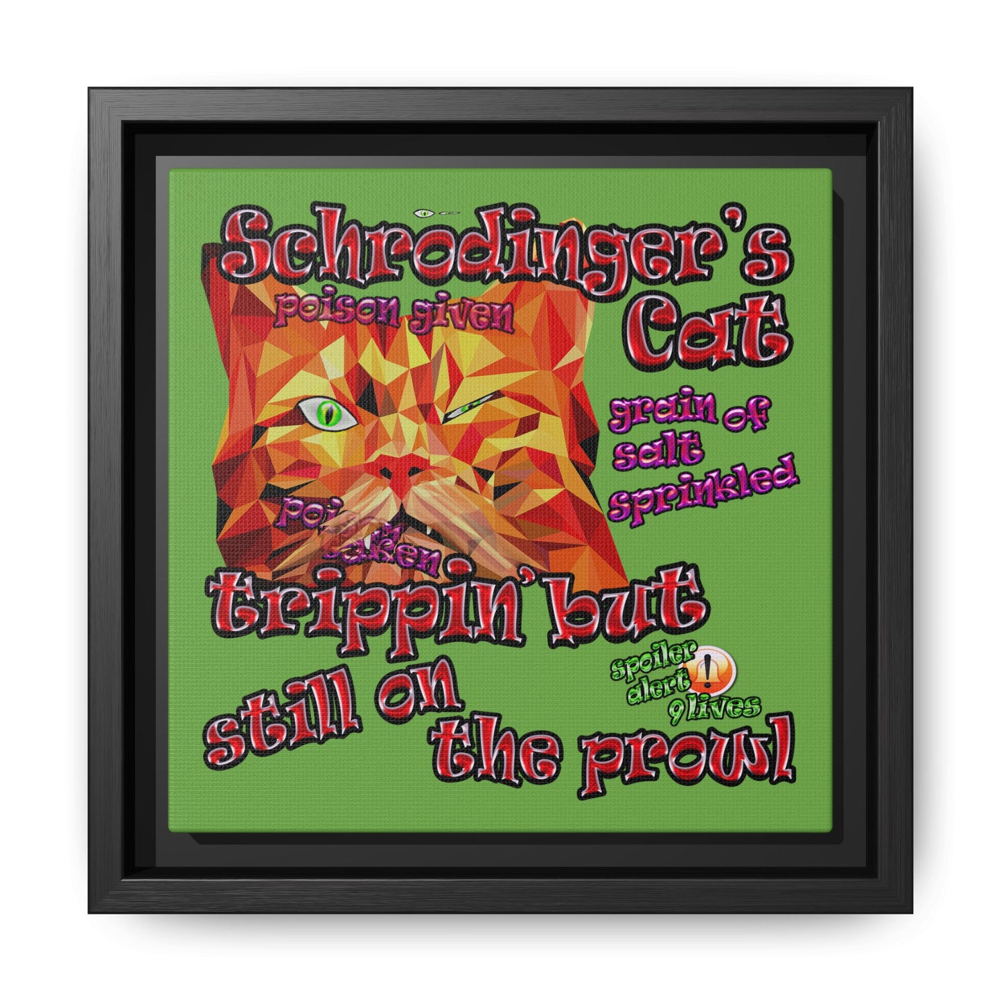 schrodinger's cat - framed canvas art (green)