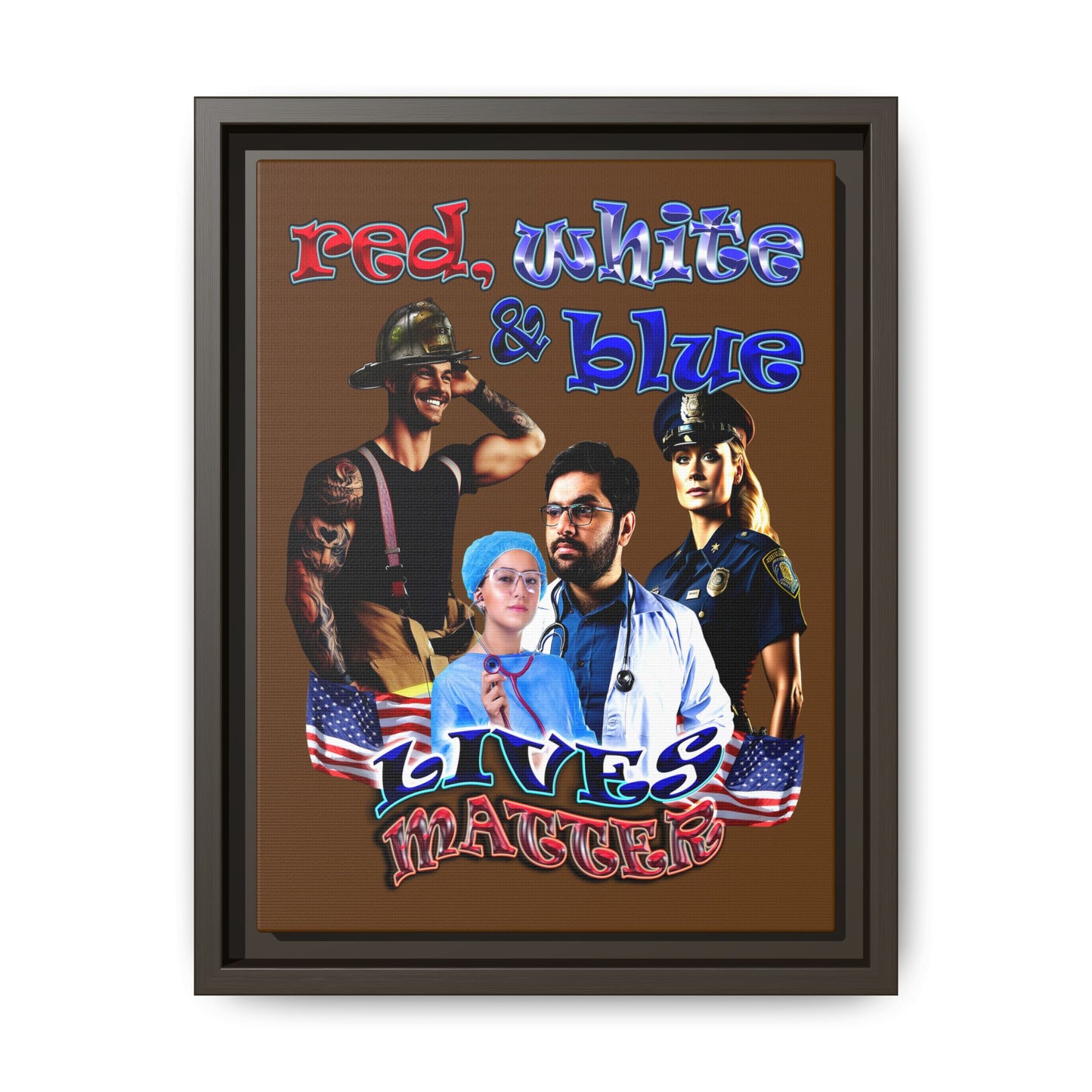 rw&b lives matter - framed canvas art (brown)