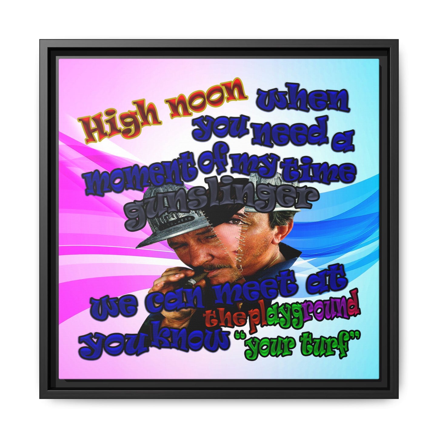 high noon - framed canvas art (light blue-pink wave)