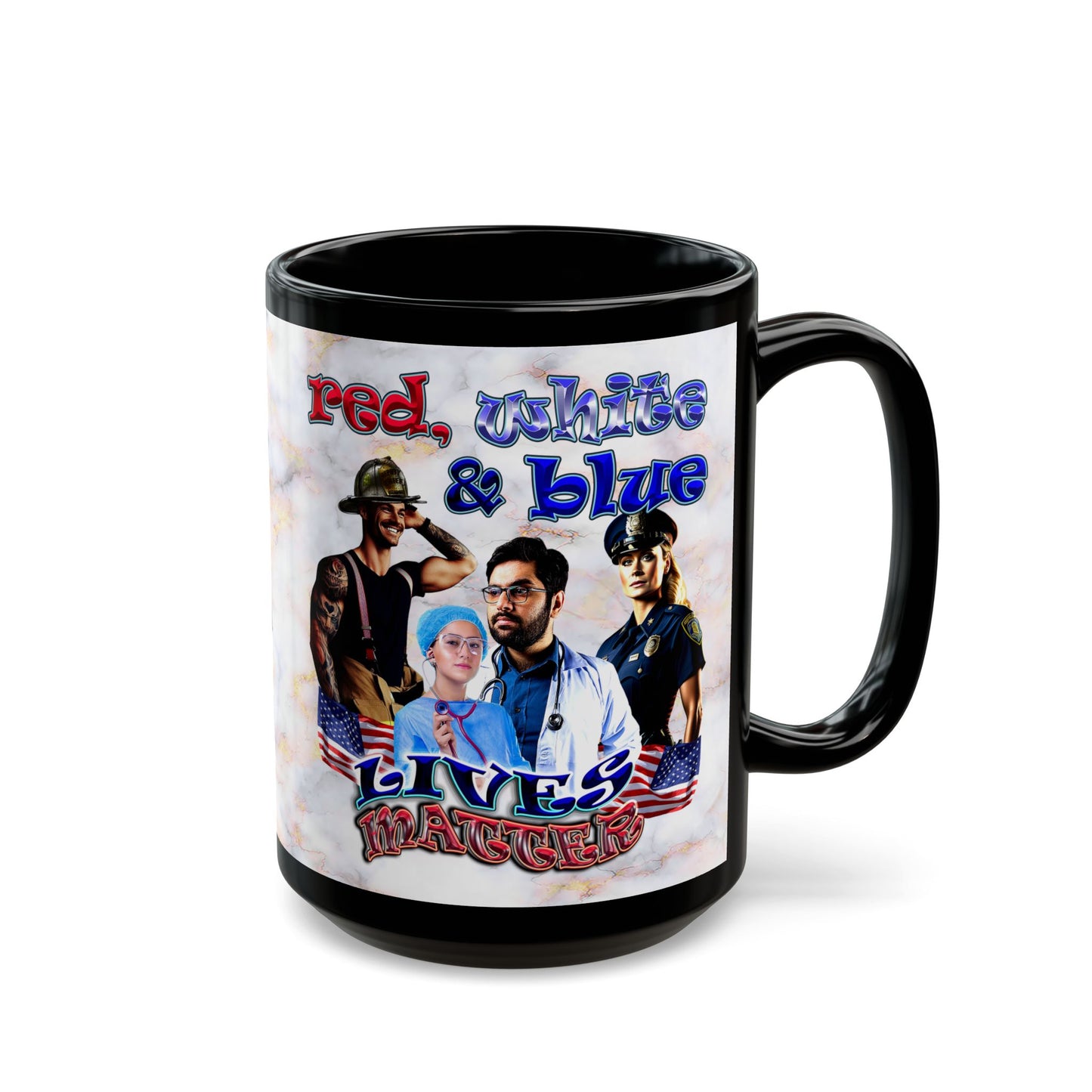 rw&b lives matter - Black Mug (white marble)