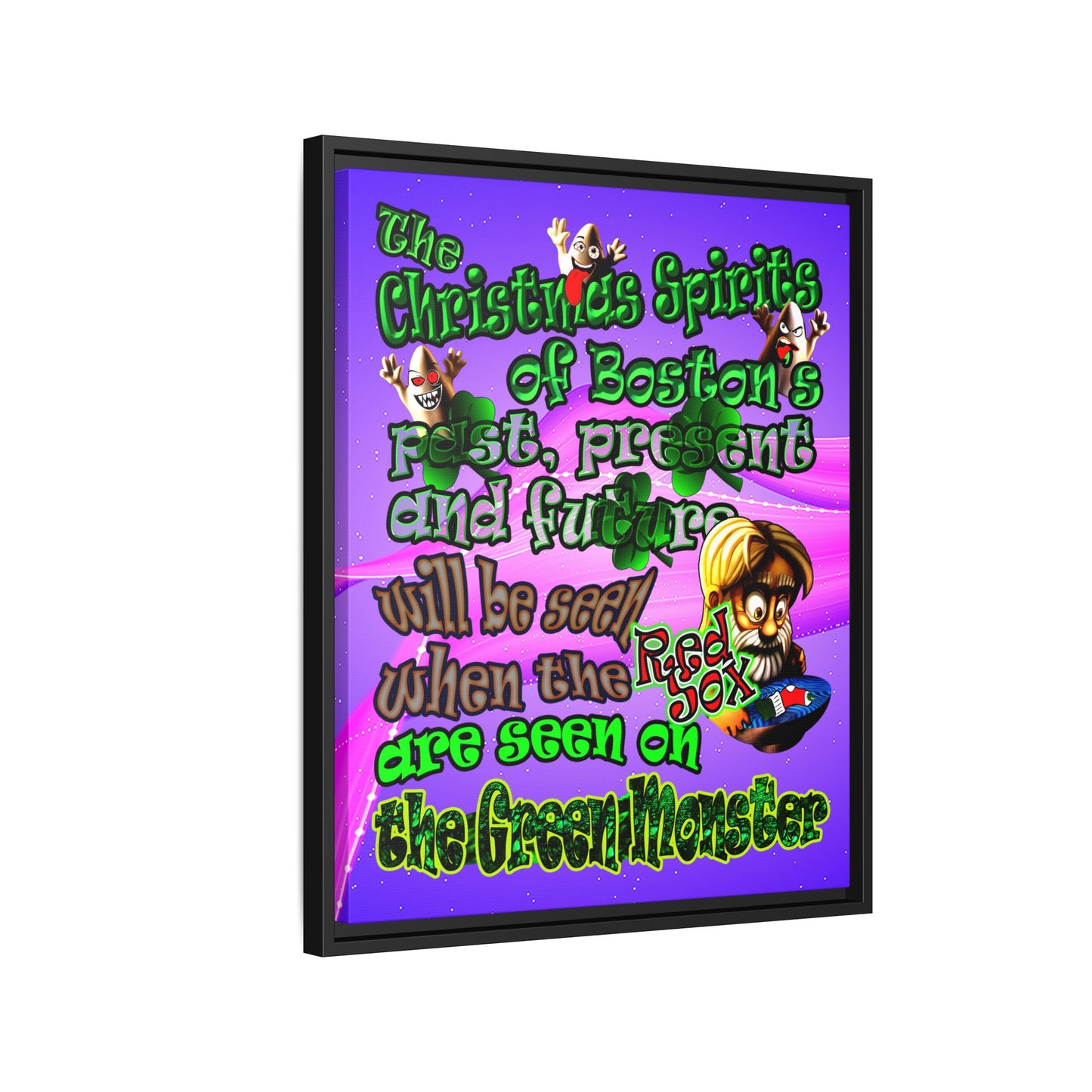 christmas spirits of boston - framed canvas art (purple-pink wave)