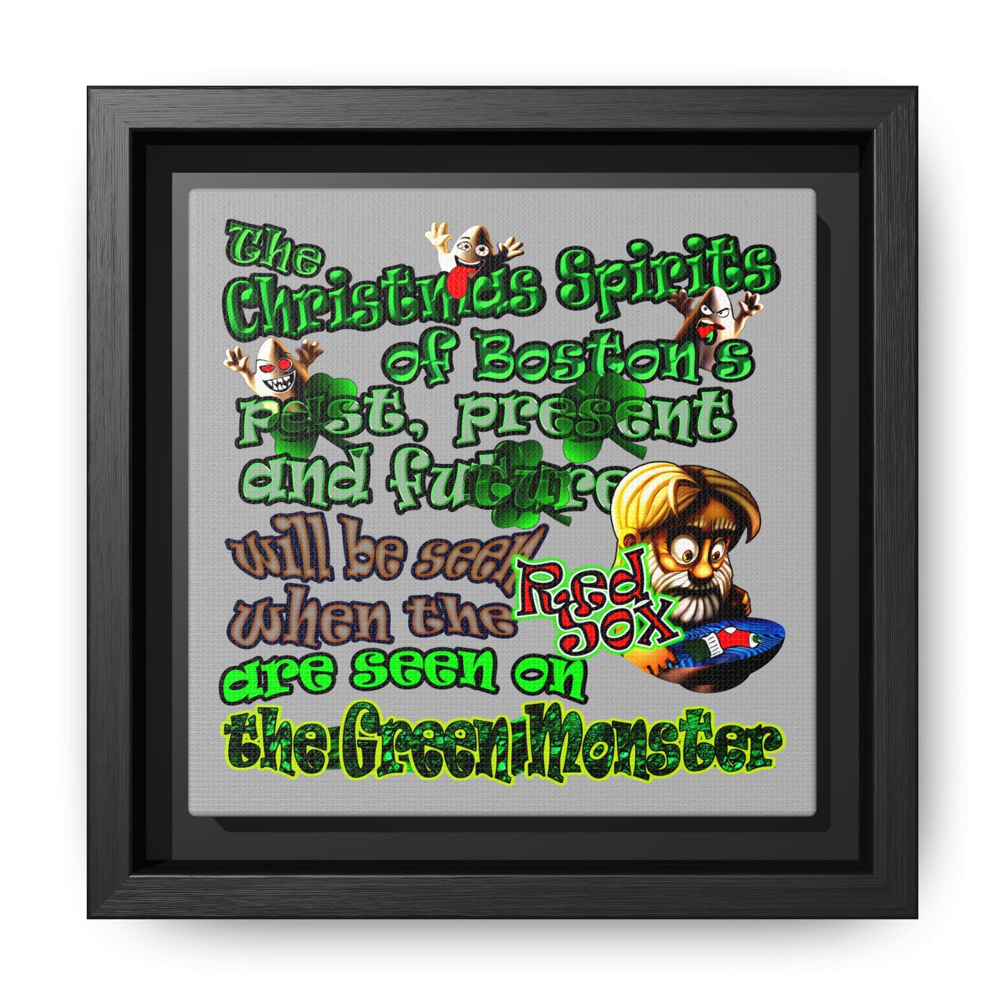 christmas spirits of boston - framed canvas art (light grey)