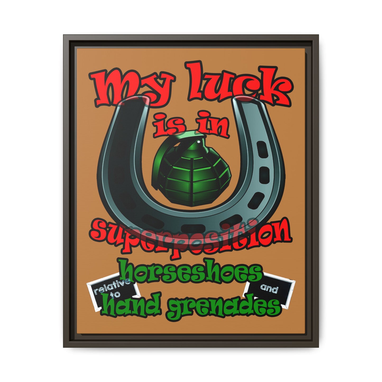 my luck - framed canvas art (light brown)