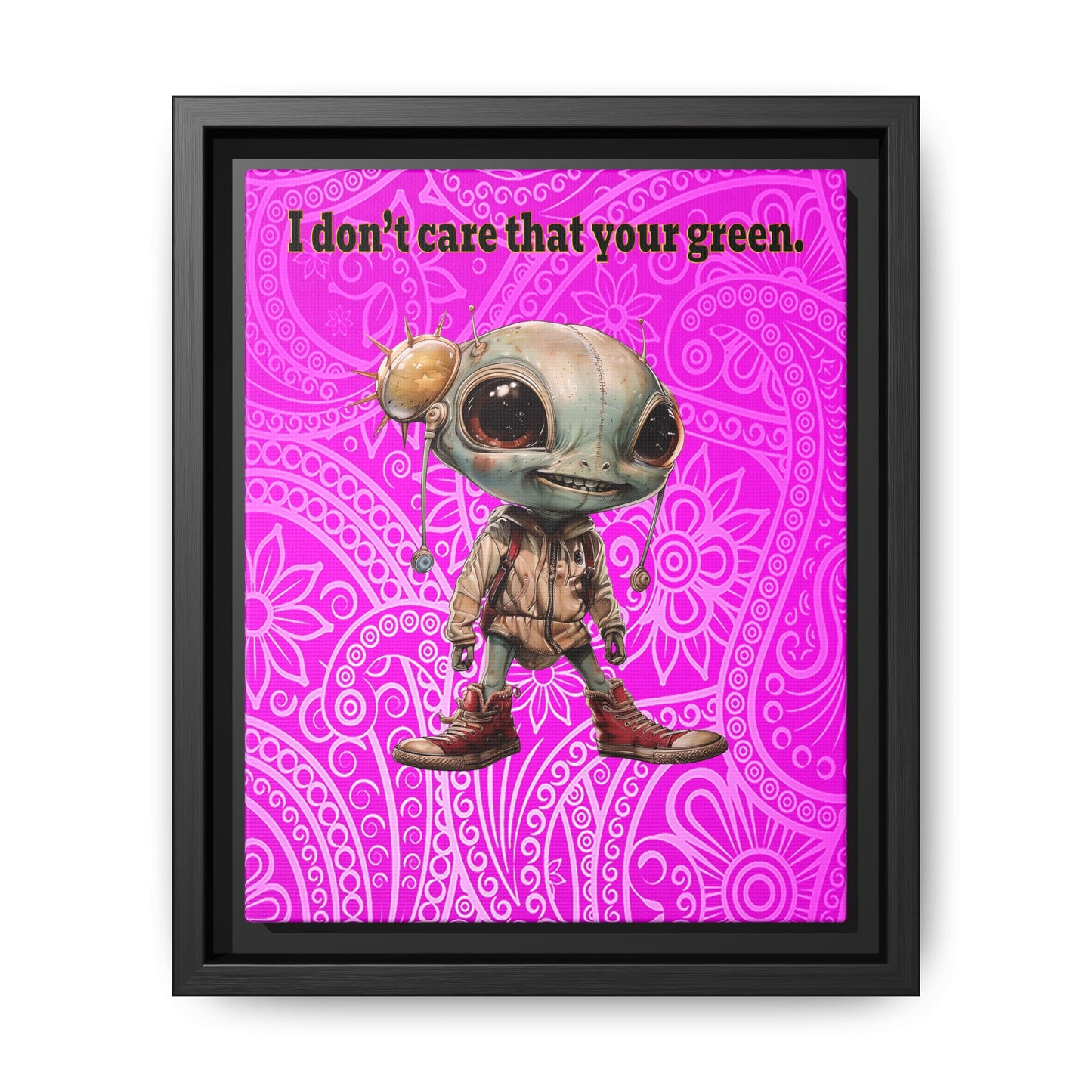 I don't care that your green - framed canvas art (pink swirl)