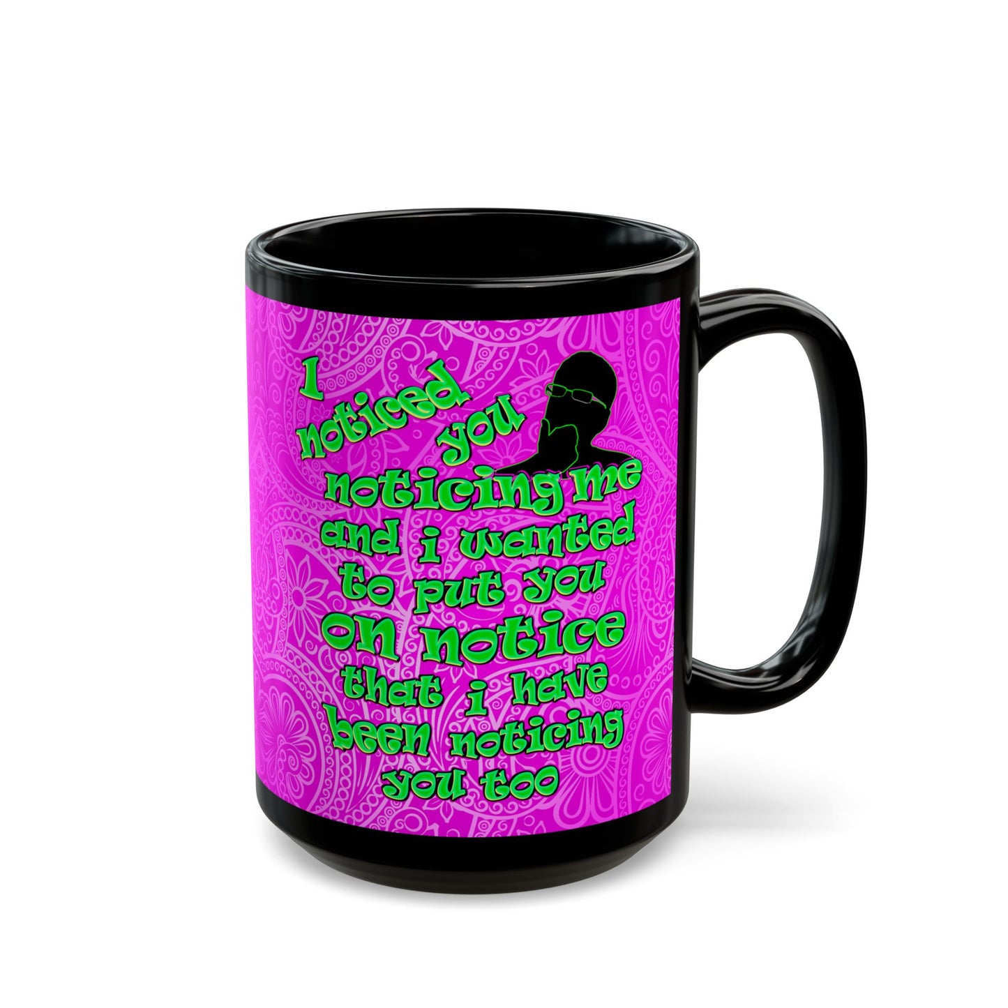 noticed you noticing - Black Mug (pink swirl)