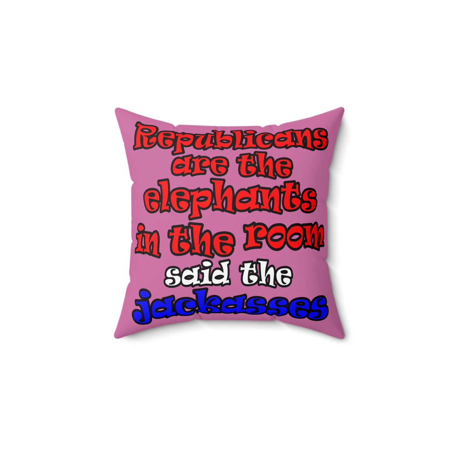 donkeys and elephants - Spun Polyester Square Pillow - (light pink)