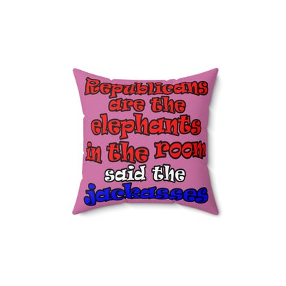 donkeys and elephants - Spun Polyester Square Pillow - (light pink)