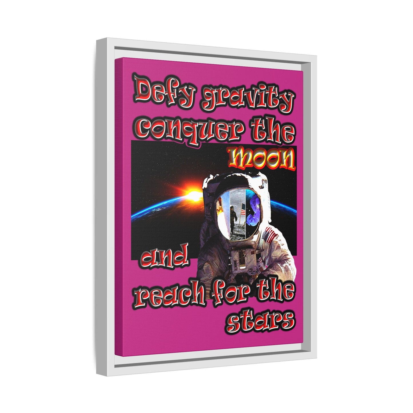 defy conquer reach - framed canvas art (pink)