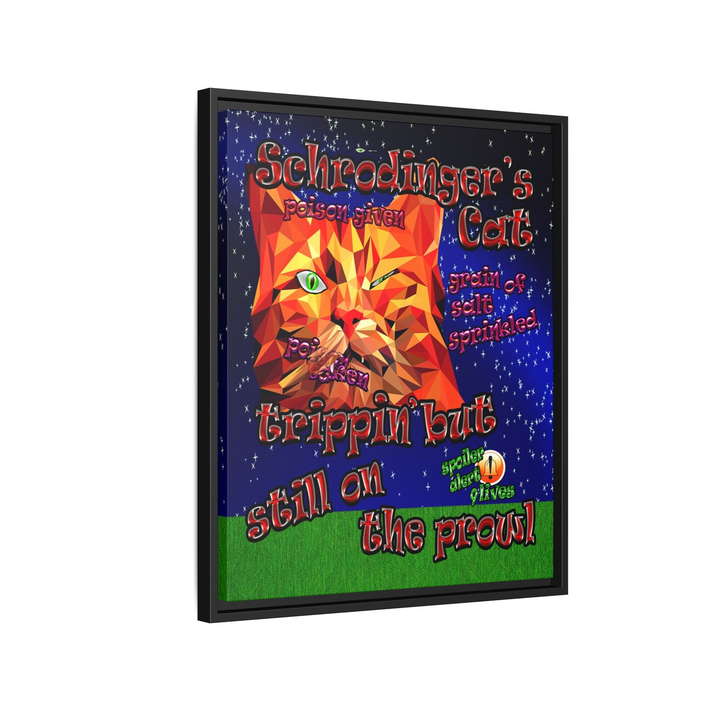 schrodinger's cat - framed canvas art ('snoops' background)