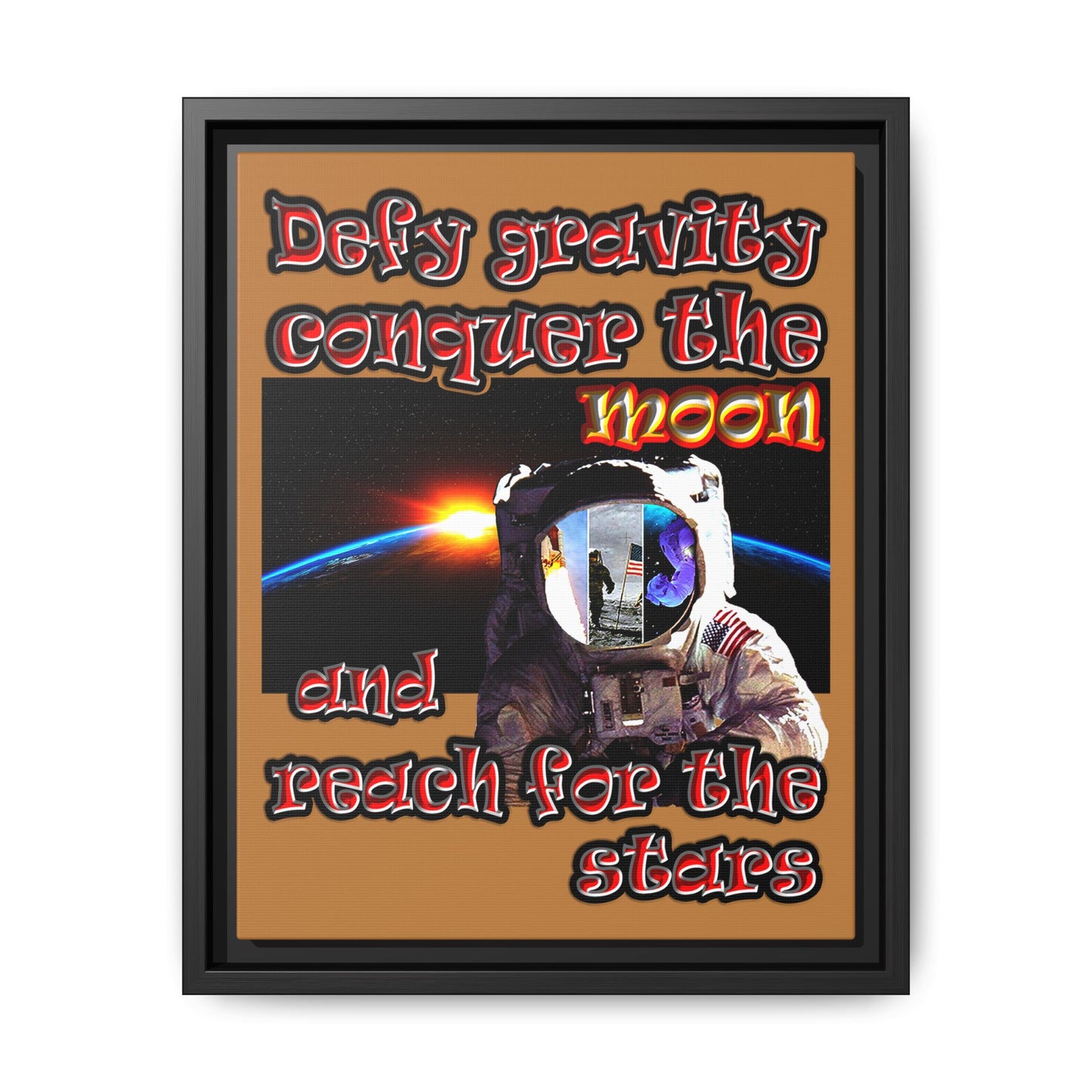 defy conquer reach - framed canvas art (light brown)