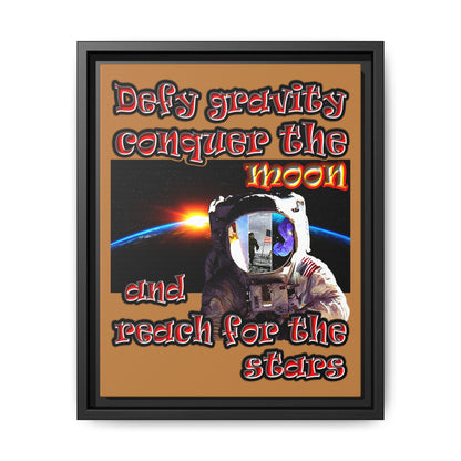 defy conquer reach - framed canvas art (light brown)