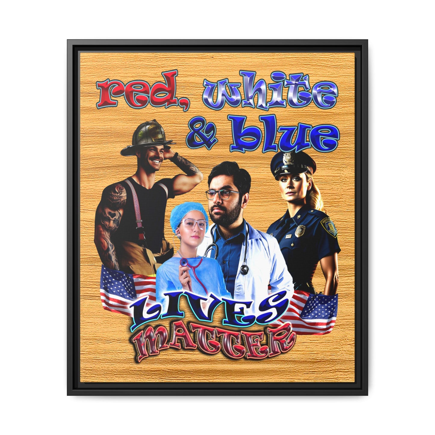rw&b lives matter - framed canvas art (butterscotch wood finish)