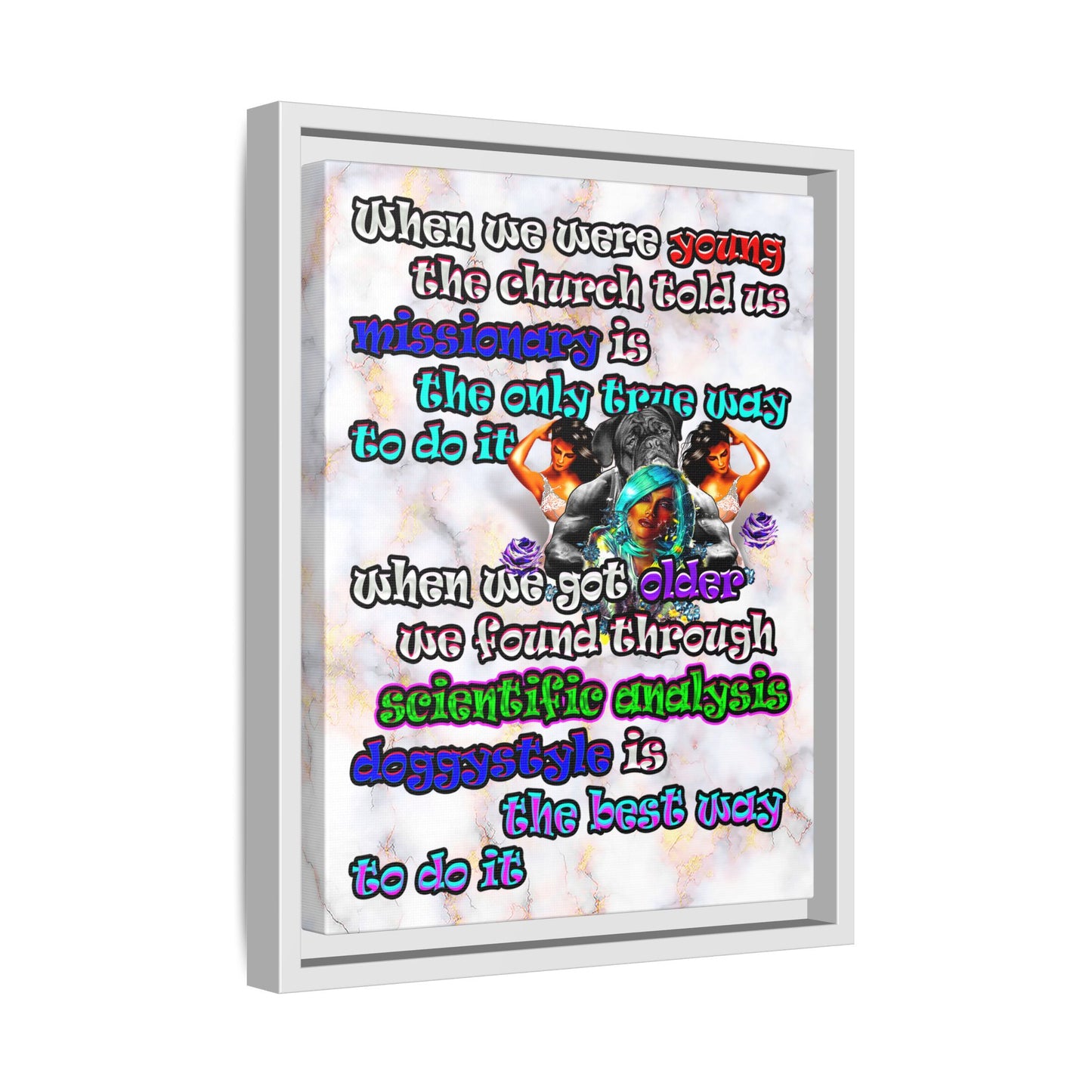 doggystyle - framed canvas art (white marble)