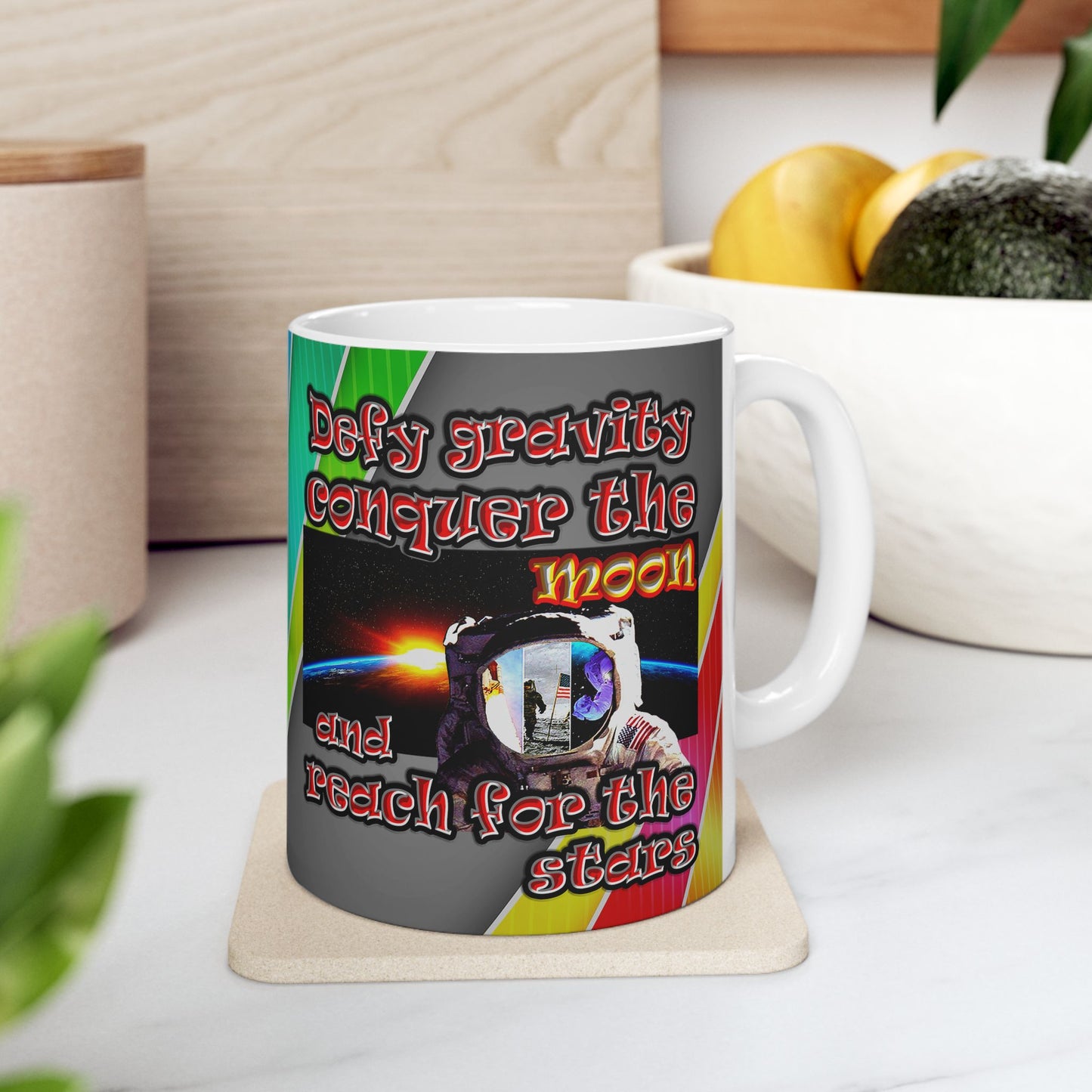 defy conquer reach - White Mug (rainbow split)