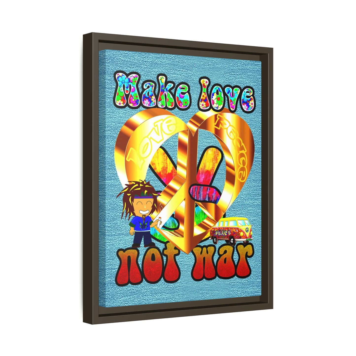love peace - framed canvas art (faded blue)