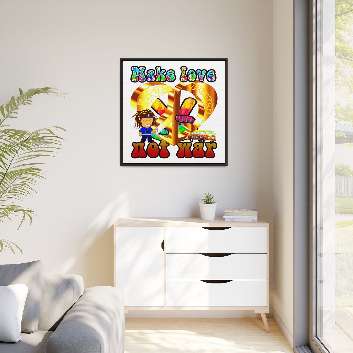 love peace - framed canvas art (white)