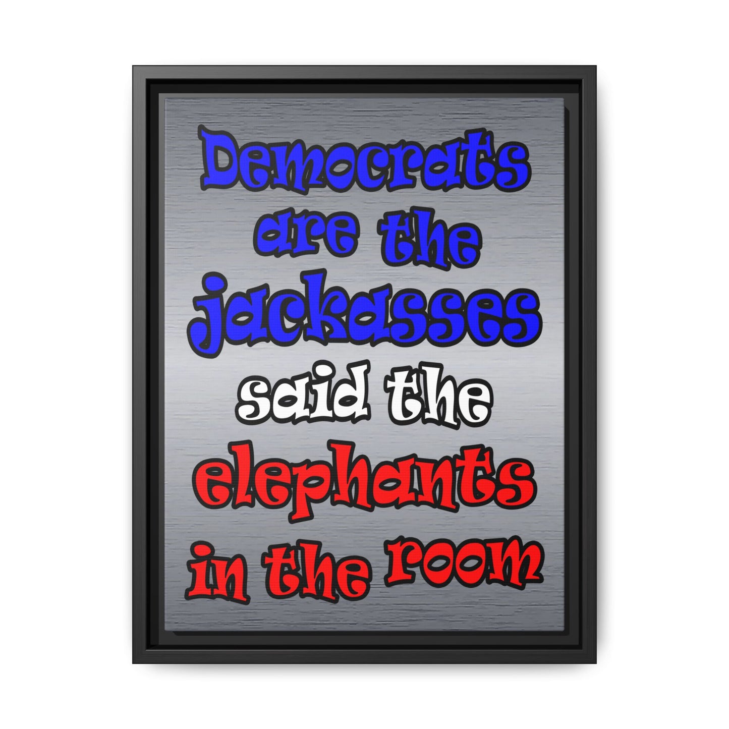 donkeys and elephants - framed canvas art (brushed nickel)
