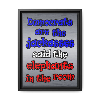 donkeys and elephants - framed canvas art (brushed nickel)