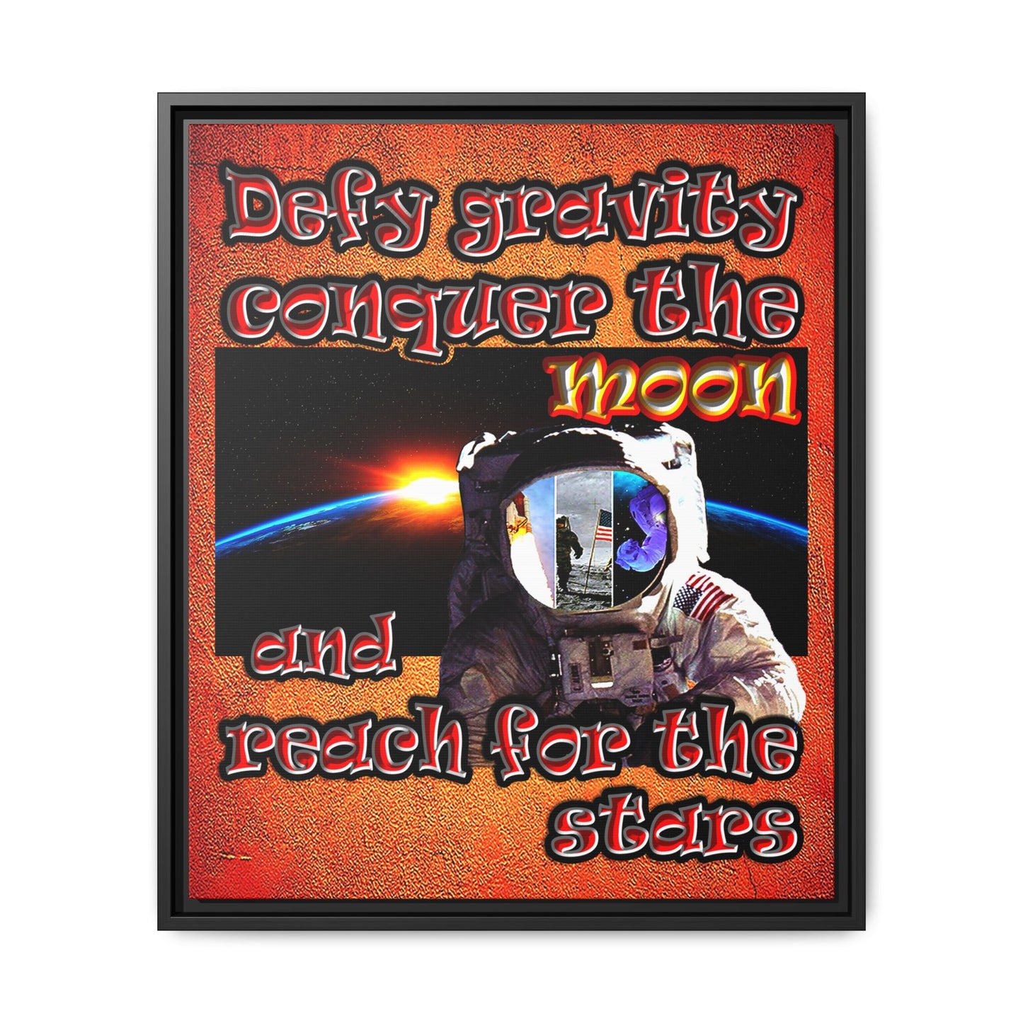 defy conquer reach - framed canvas art (burnt orange)