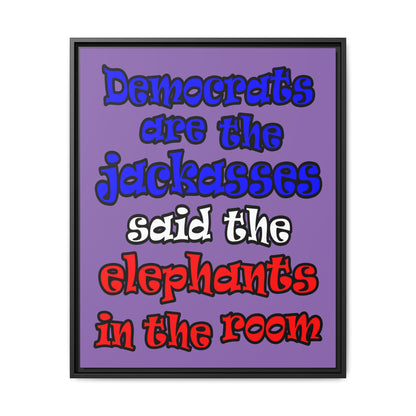 donkeys and elephants - framed canvas art (light purple)