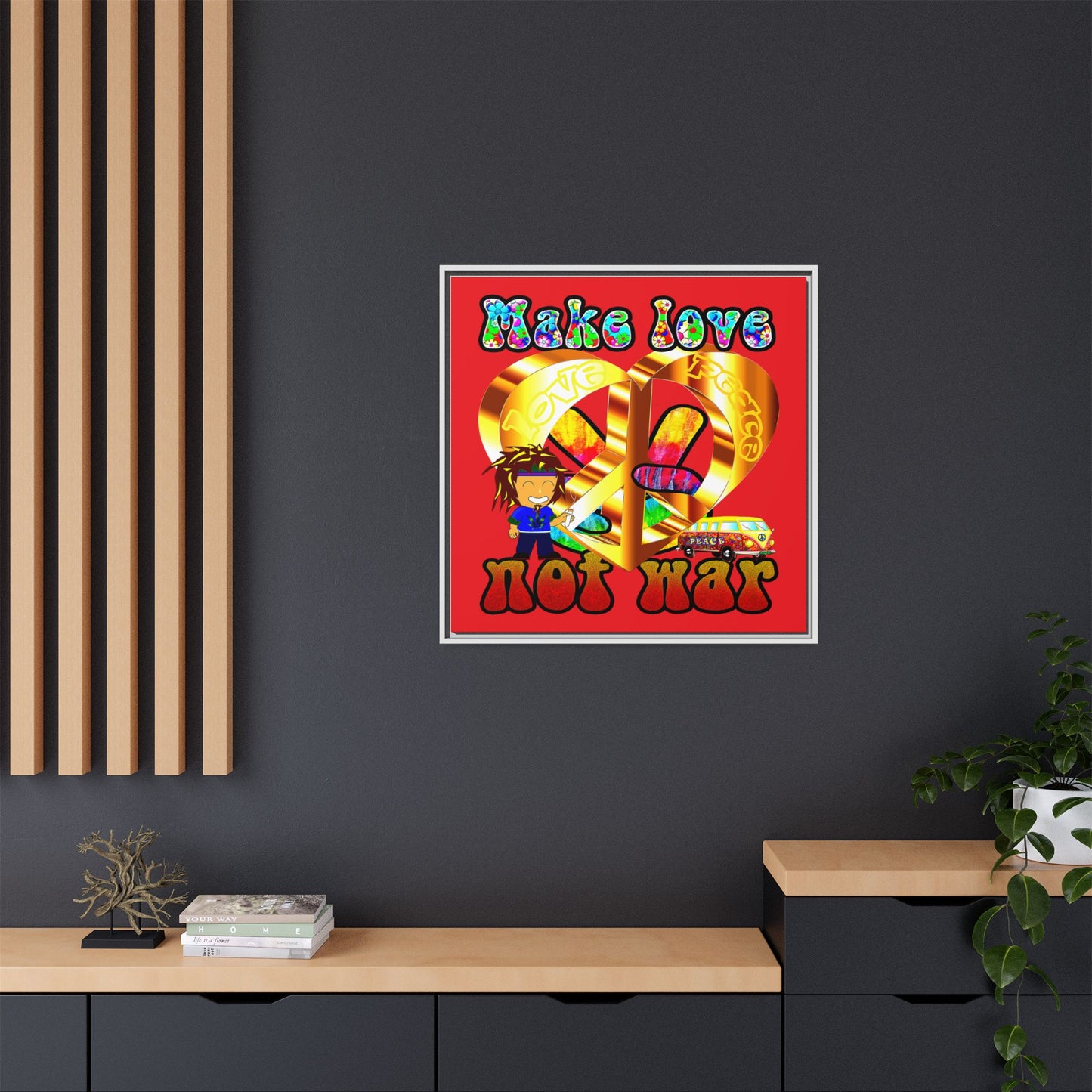 love peace - framed canvas art (red)