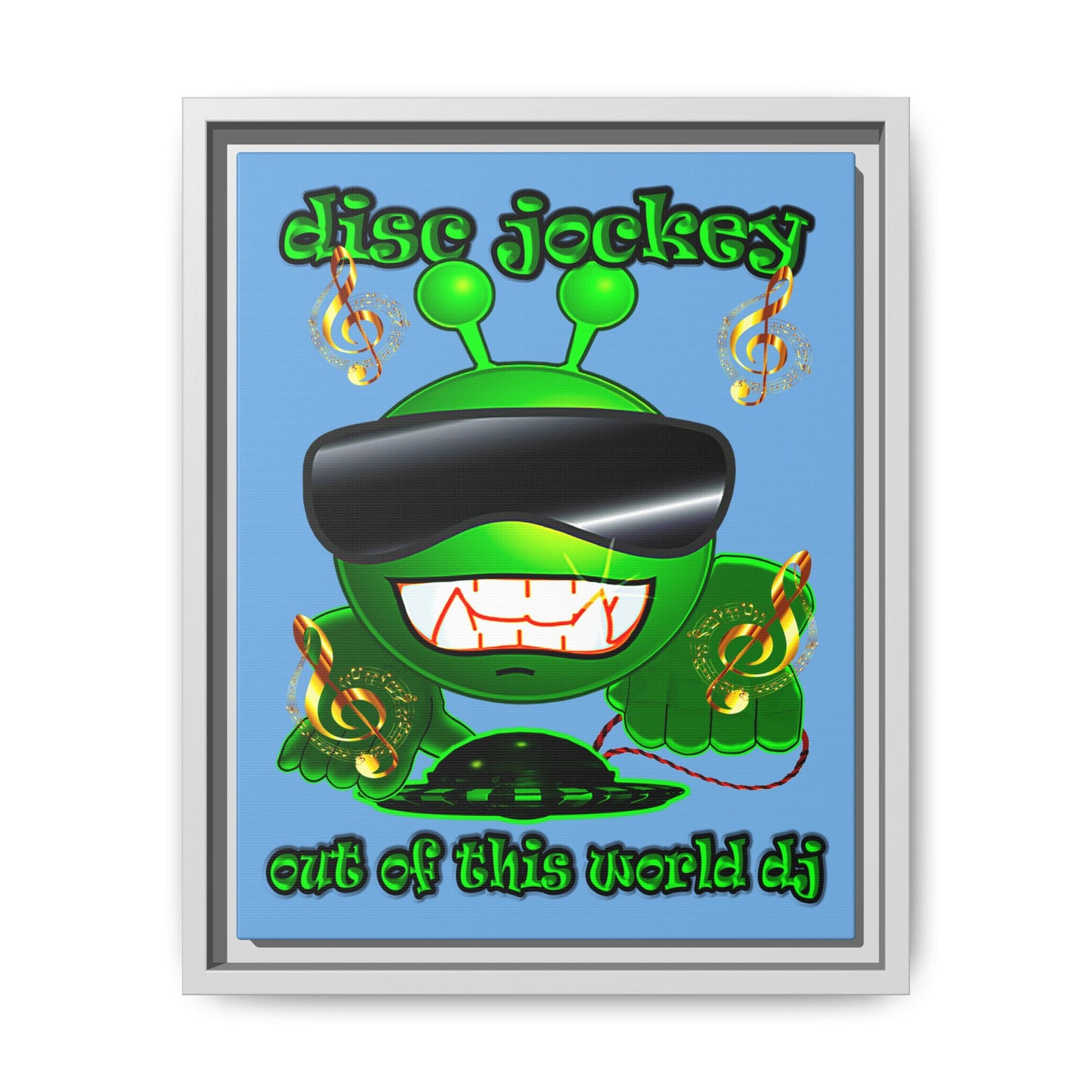disc jockey - framed canvas art (light blue)