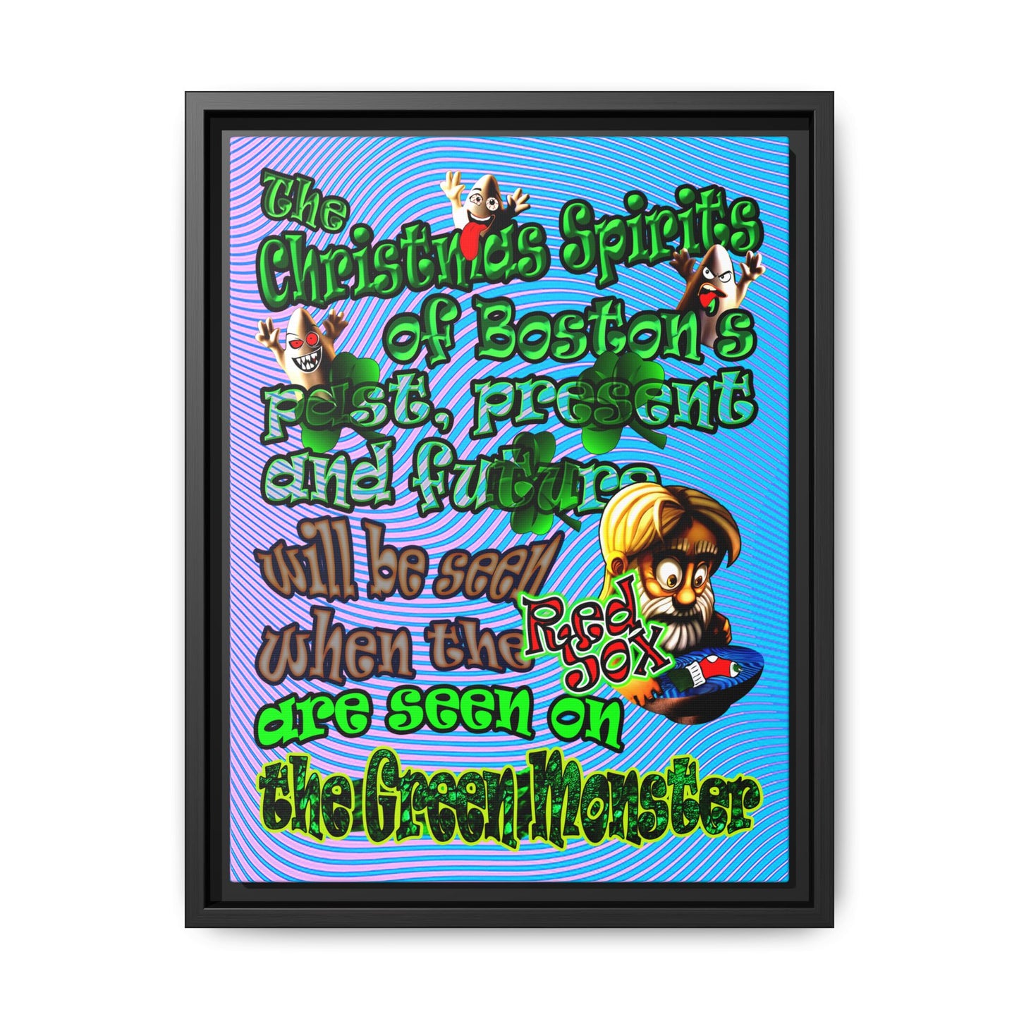 christmas spirits of boston - framed canvas art (light blue-purple wave)