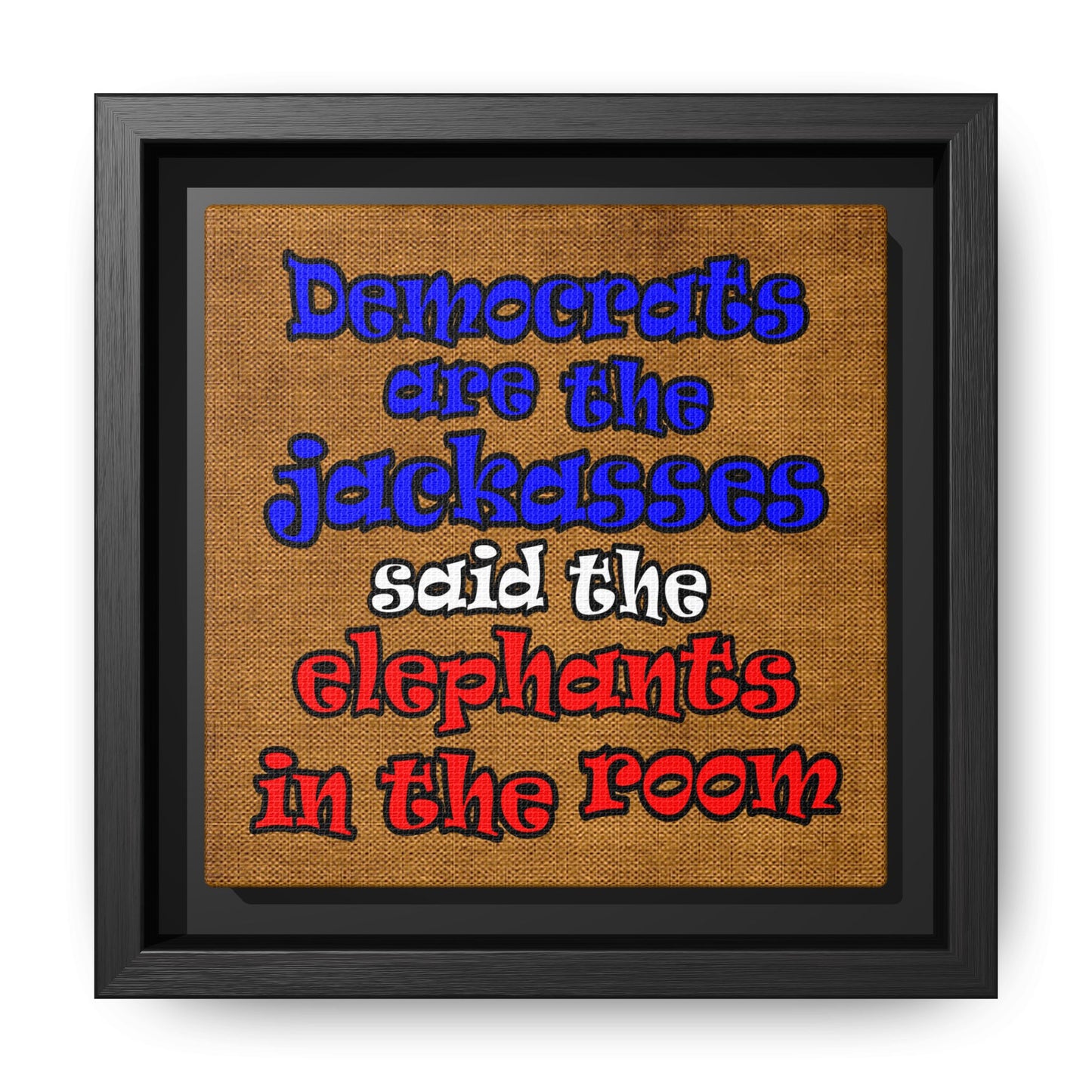 donkeys and elephants - framed canvas art (brown papyrus)