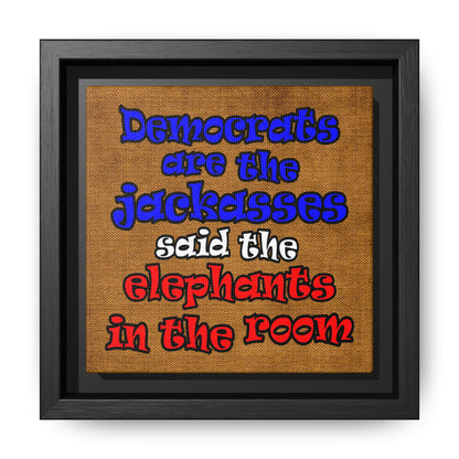 donkeys and elephants - framed canvas art (brown papyrus)