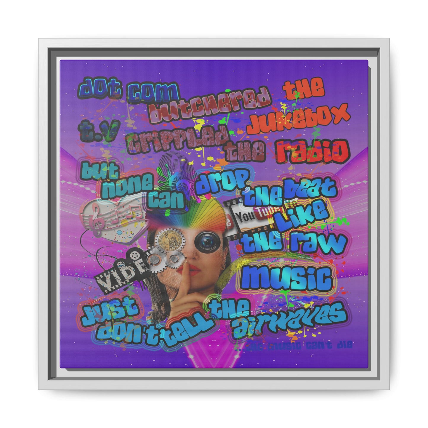 drop the beat - framed canvas art (purple-pink wave)