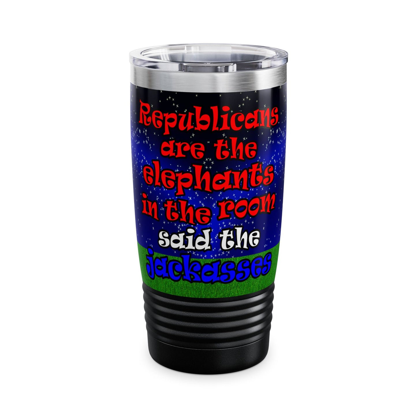 donkeys and elephants - Ringneck Tumbler, 20oz ('snoops' background)