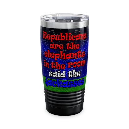 donkeys and elephants - Ringneck Tumbler, 20oz ('snoops' background)