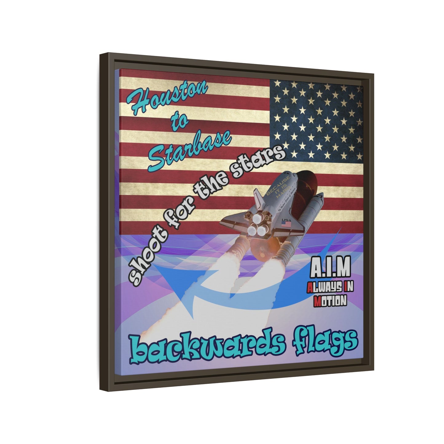 shoot for the stars - framed canvas art (light blue-pink wave)