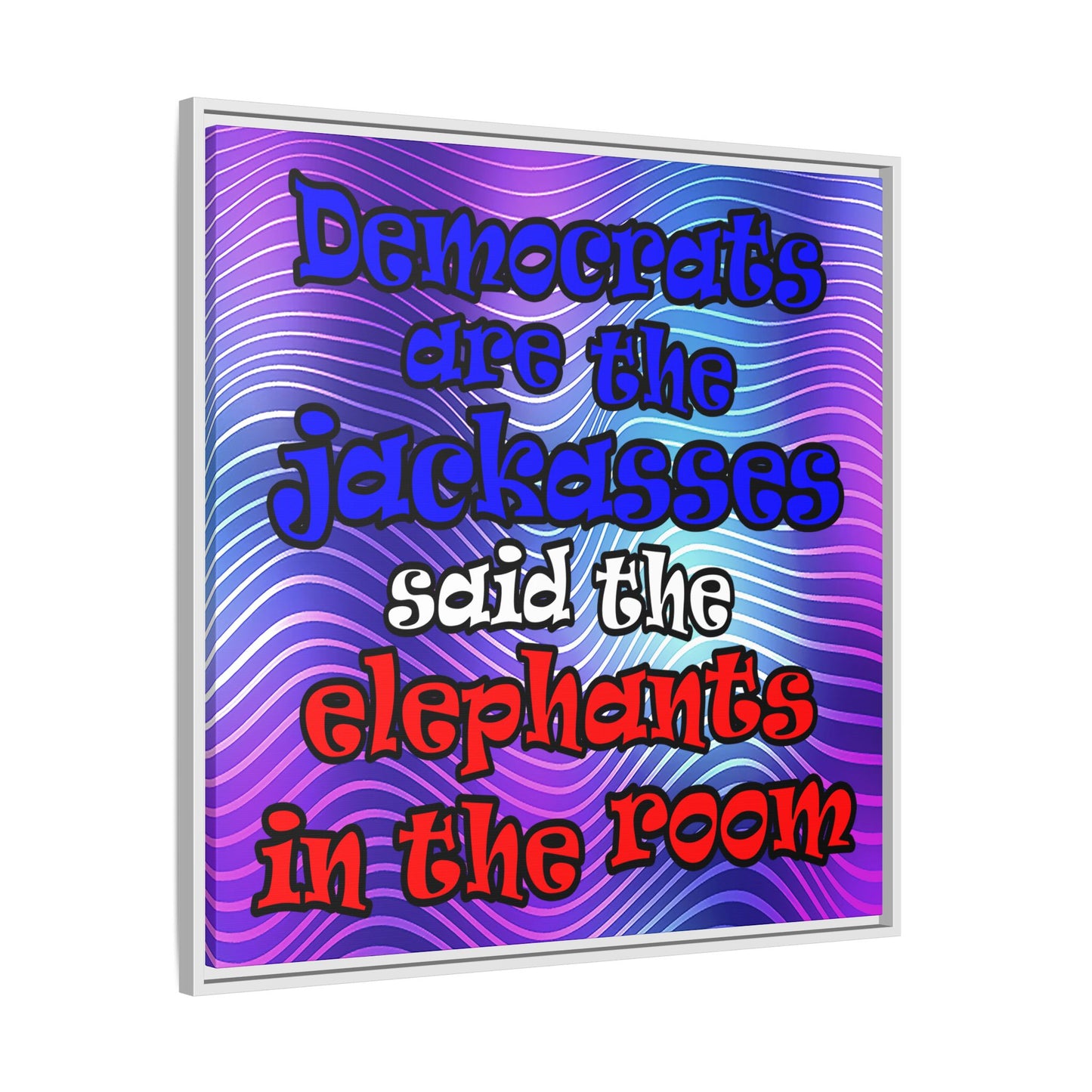 donkeys and elephants - framed canvas art (purple wave)