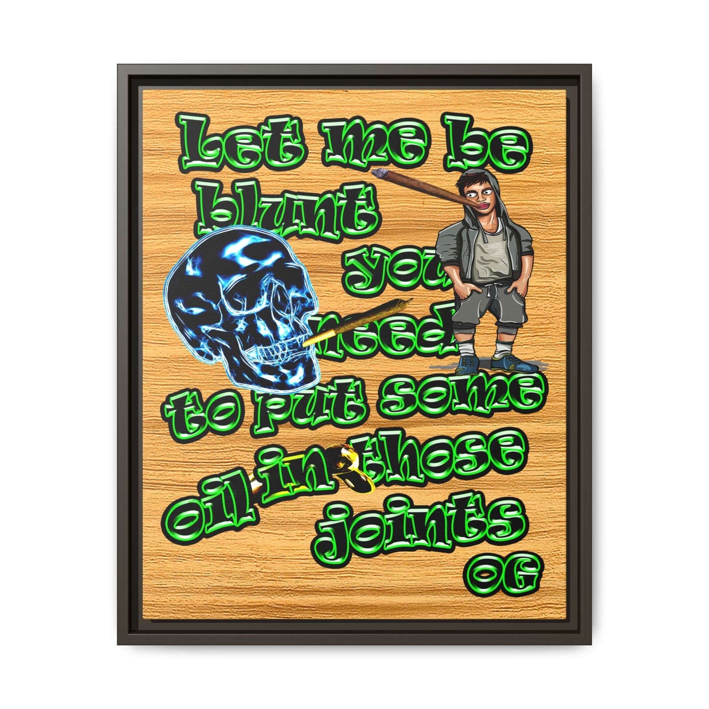 og - framed canvas art (butterscotch wood finish)