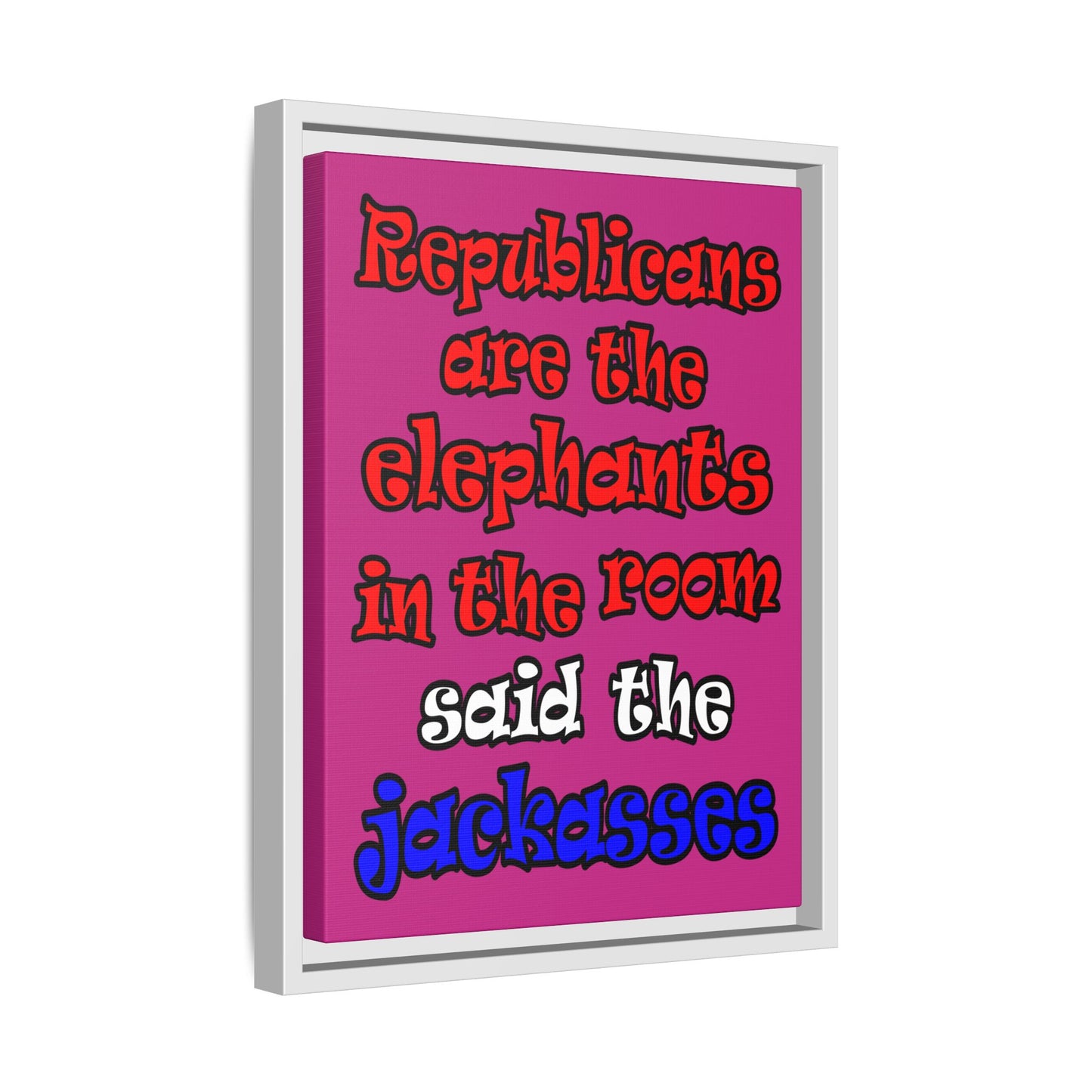 donkeys and elephants - framed canvas art (pink)