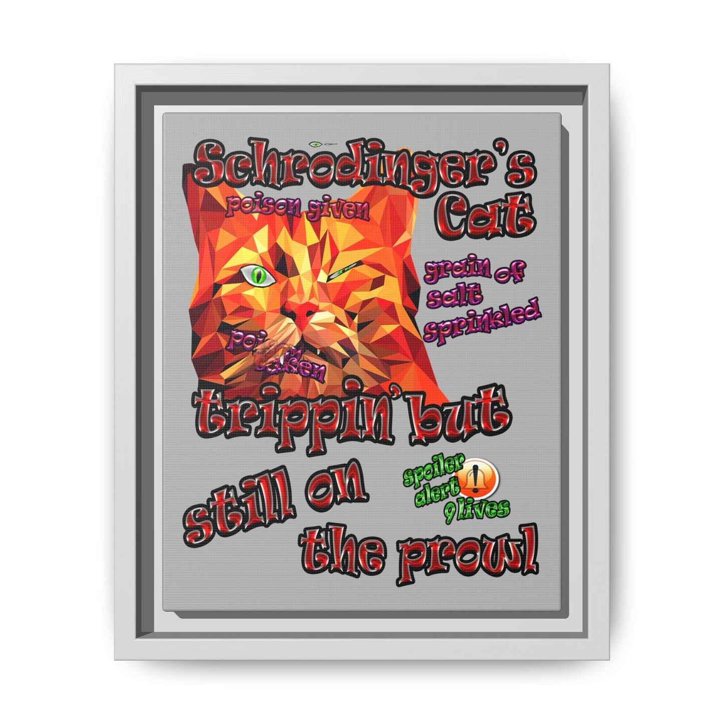 schrodinger's cat - framed canvas art (light grey)