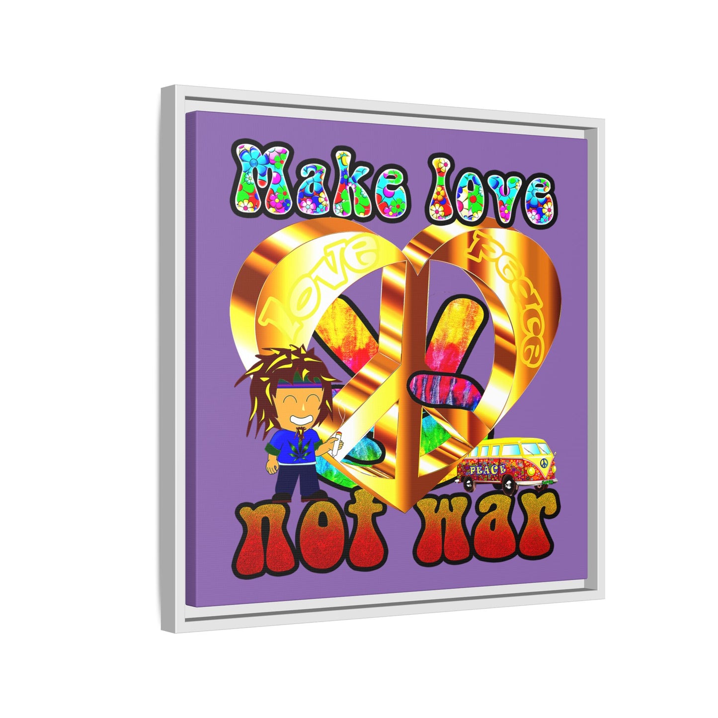 love peace - framed canvas art (light purple)