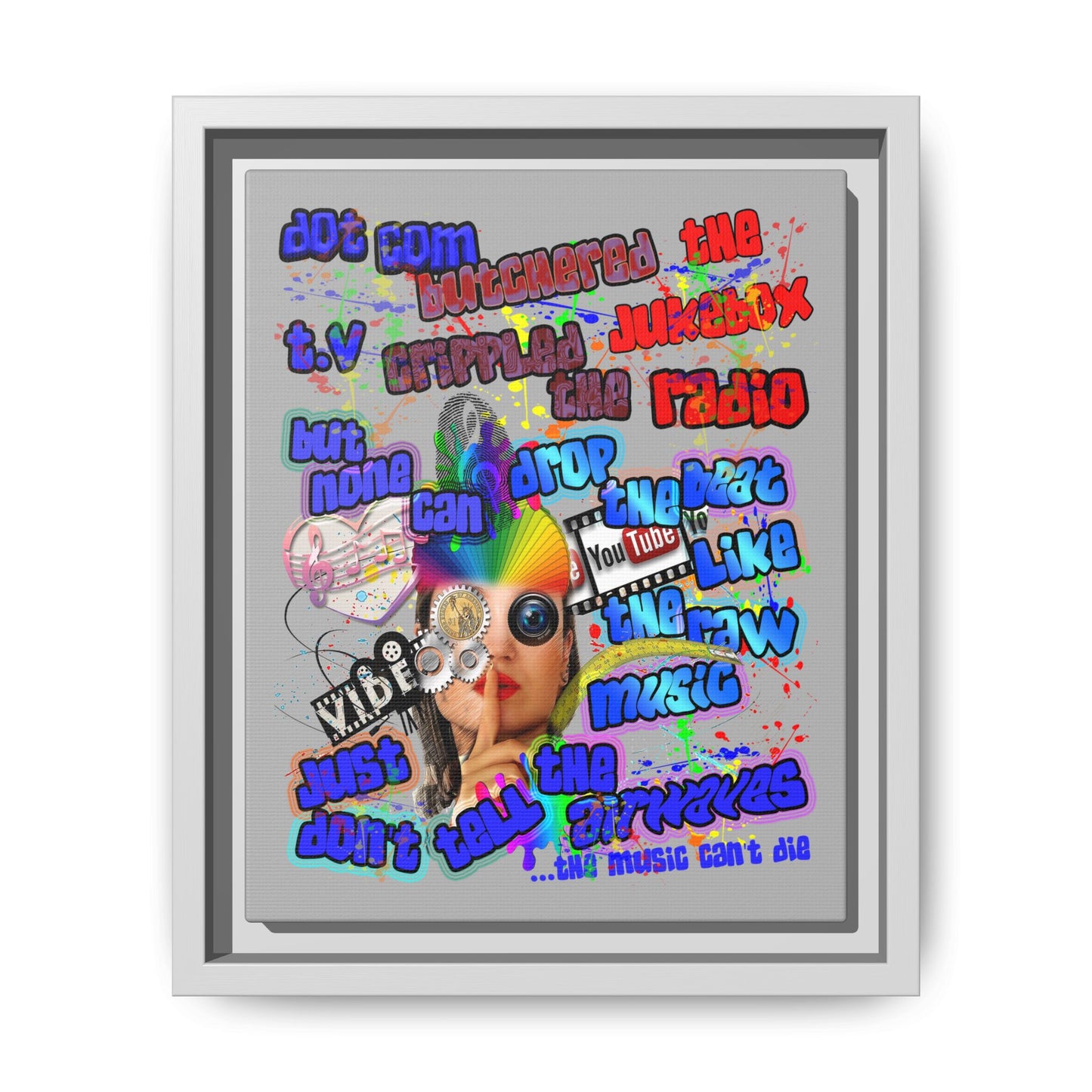 drop the beat - framed canvas art (light grey)