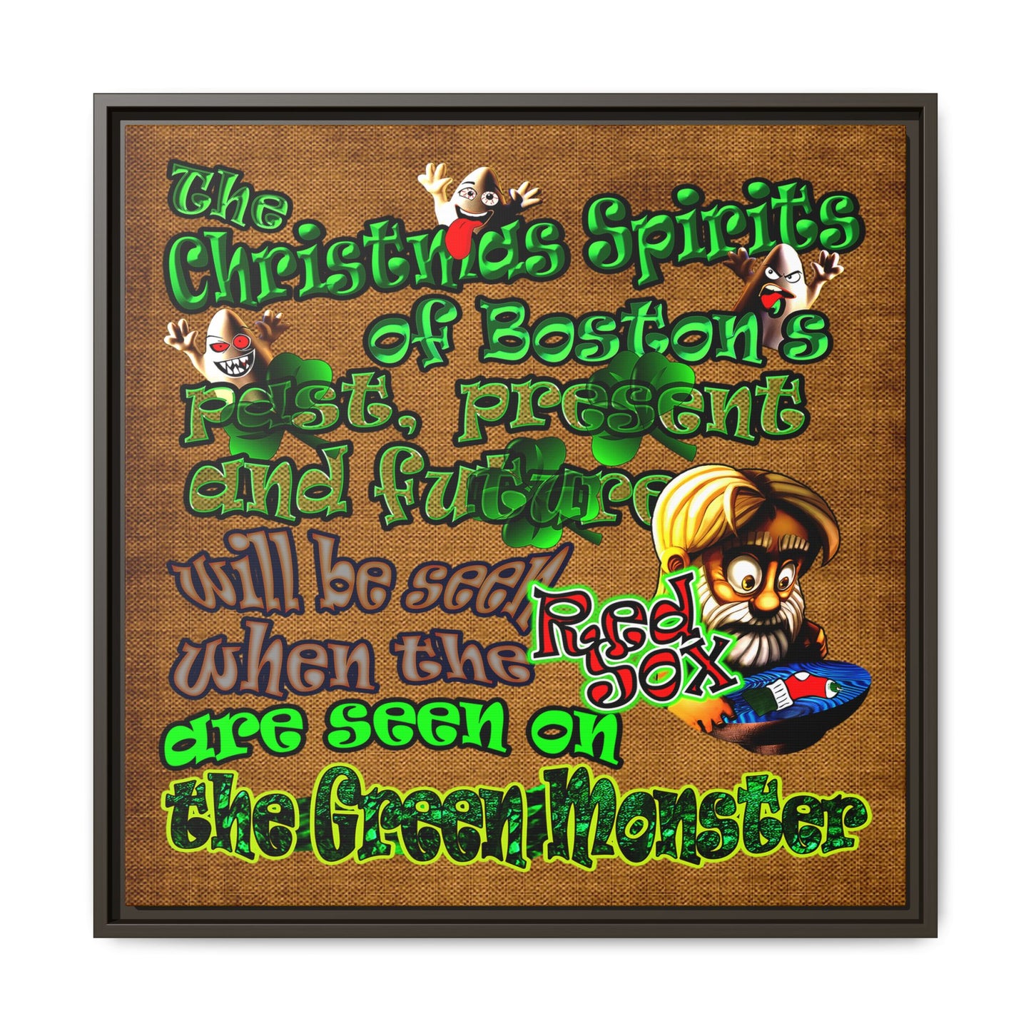 christmas spirits of boston - framed canvas art (brown papyrus)