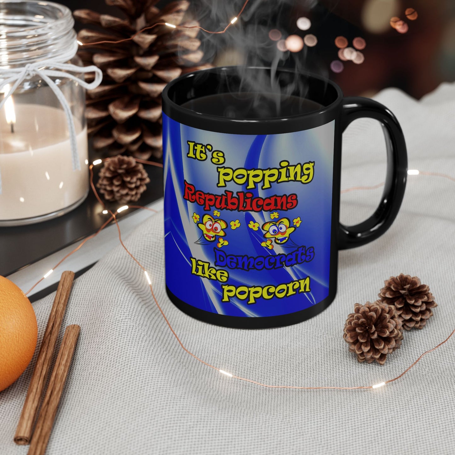 popping like popcorn - Black Mug (blue-white wave)