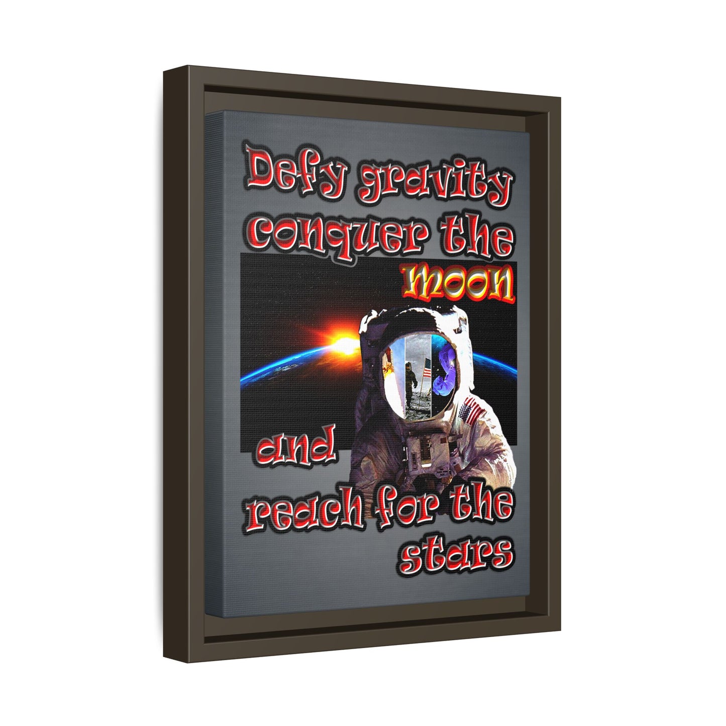 defy conquer reach - framed canvas art (grey-light grey)