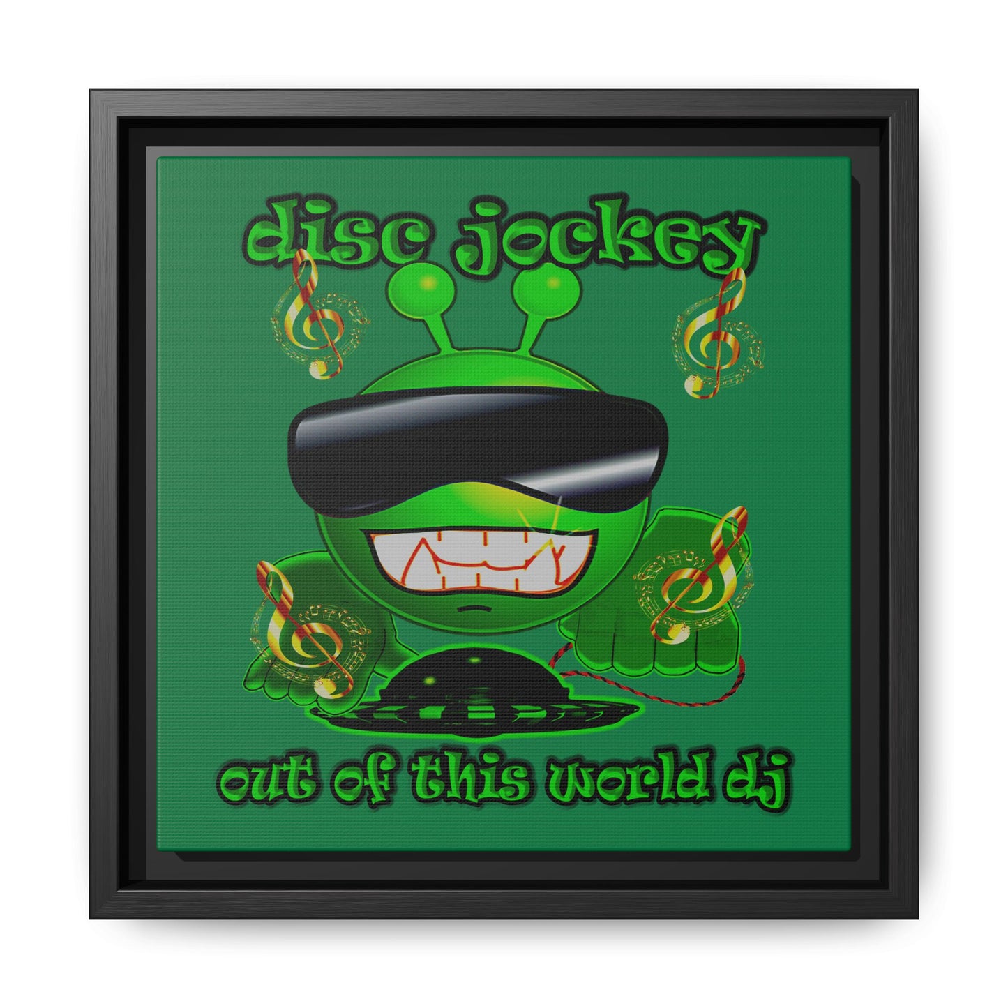 disc jockey - framed canvas art (dark green)